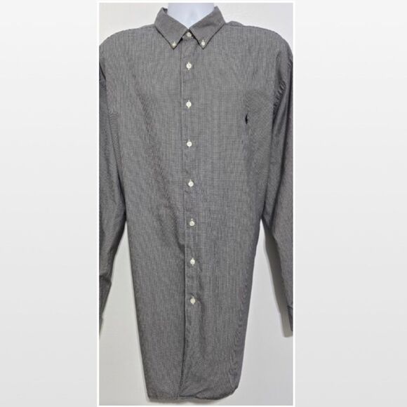 Ralph Lauren Shirt Mens 2XLT Long Sleeve Blue White Plaid Houndstooth Button - Picture 2 of 15
